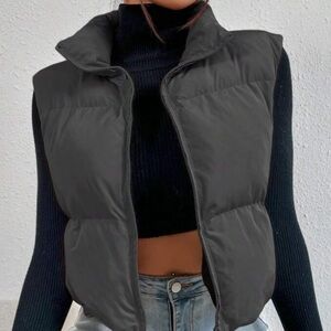 Trending Cropped Black Puffer Vest